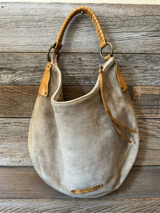 BCBGMaxAzria Handbags - Vintage BCBG Maxazaria Suede Hobo Shoulder Bag in Beige with Tan Accents